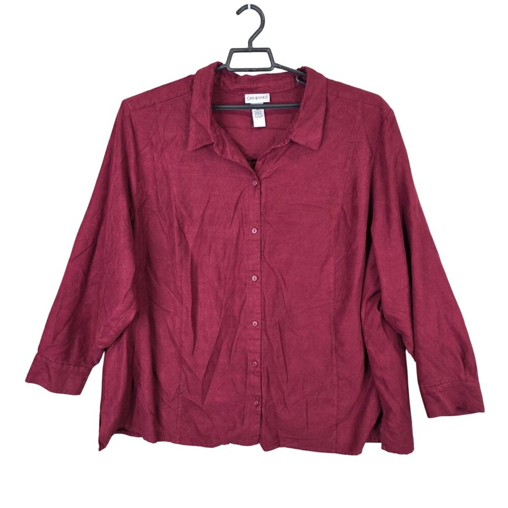 Womens Catherines Burgundy Shirt Button Up Long Sleeve 100% Polyester Size 4X